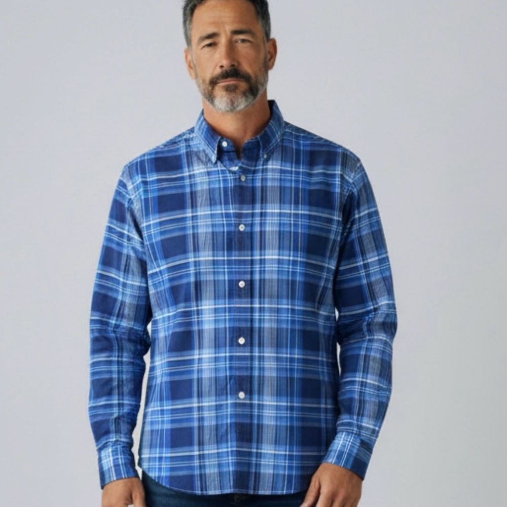 Ralph Lauren Oxford Button‎ Front Shirt Men 2XB Blue Plaid Classic Fit Business